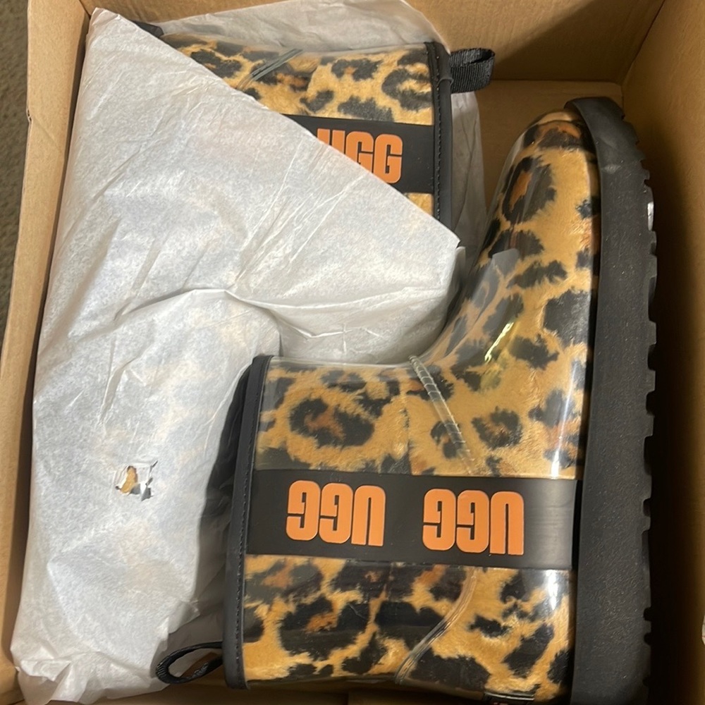Ugg cheetah print rain boots never worn